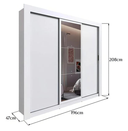 Ropero 3 puertas corredizas con espejo 950 - BLANCO