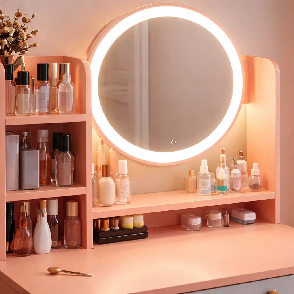 Tocador con Espejo LED circular y Organizador - TJF240924 PINK