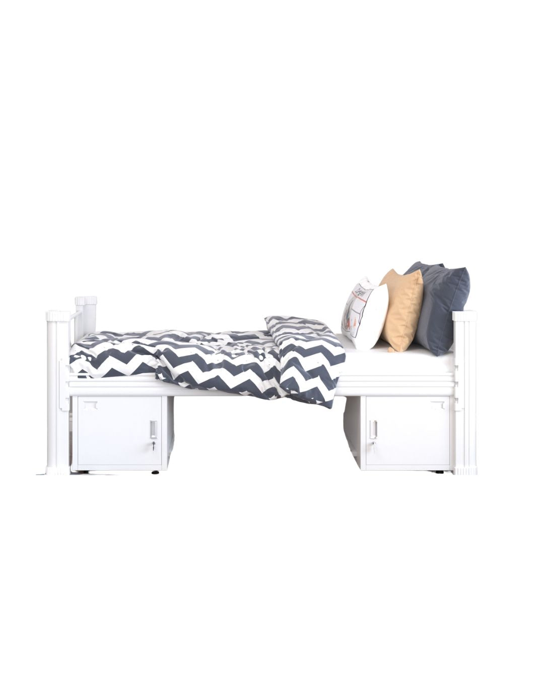 Cama 1 plaza de metal con dos cajones - Blanca