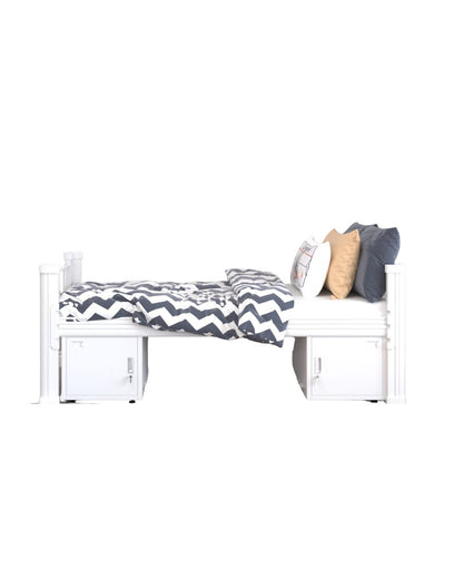 Cama 1 plaza de metal con dos cajones - Blanca