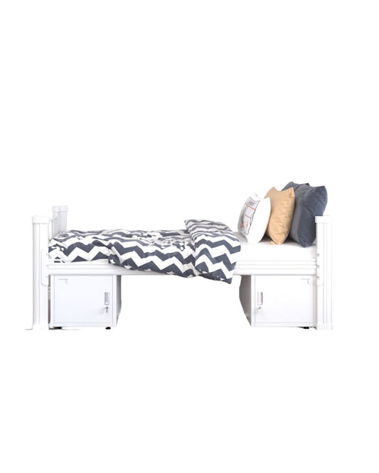 Cama 1 plaza de metal con dos cajones - Blanca