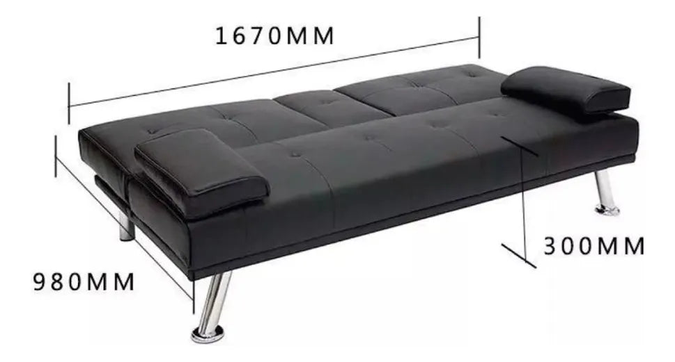 Sofá cama con posa vasos Century - NEGRO