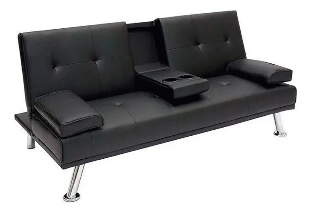Sofá cama con posa vasos Century - NEGRO