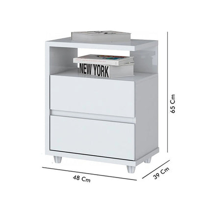 Mesa de luz 2 cajones y espacio AMERICANA - BLANCO