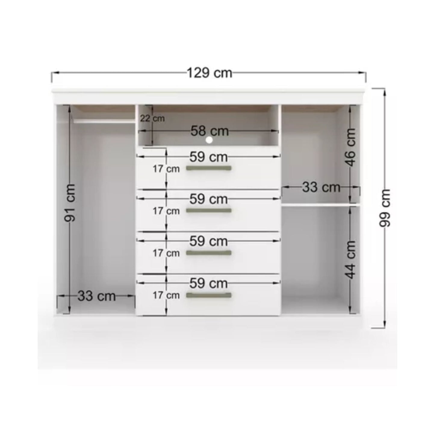 Cómoda Master 4 cajones 2 puertas - BLANCO