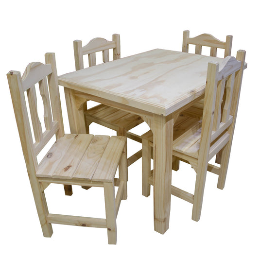 Juego de comedor 4 sillas madera de pino - SIN LUSTRE