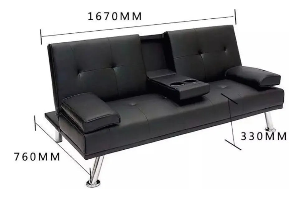 Sofá cama con posa vasos Century - NEGRO
