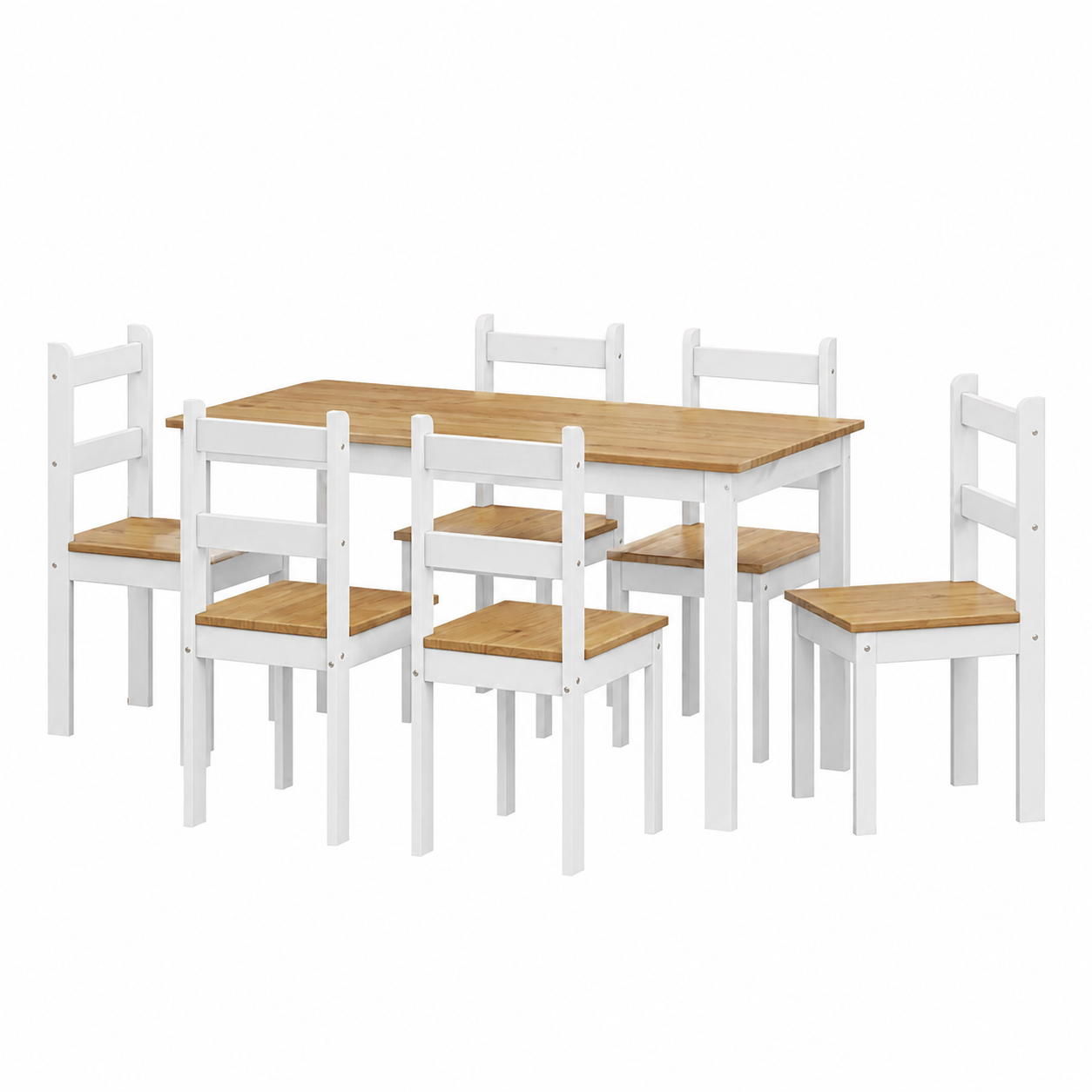 Juego de comedor madera lustrado 6 sillas APA-6 - BLANCO/CERA