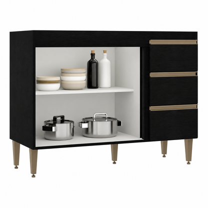 Bajo mesada 2 puertas y 3 cajones PERFIL 449 - NEGRO
