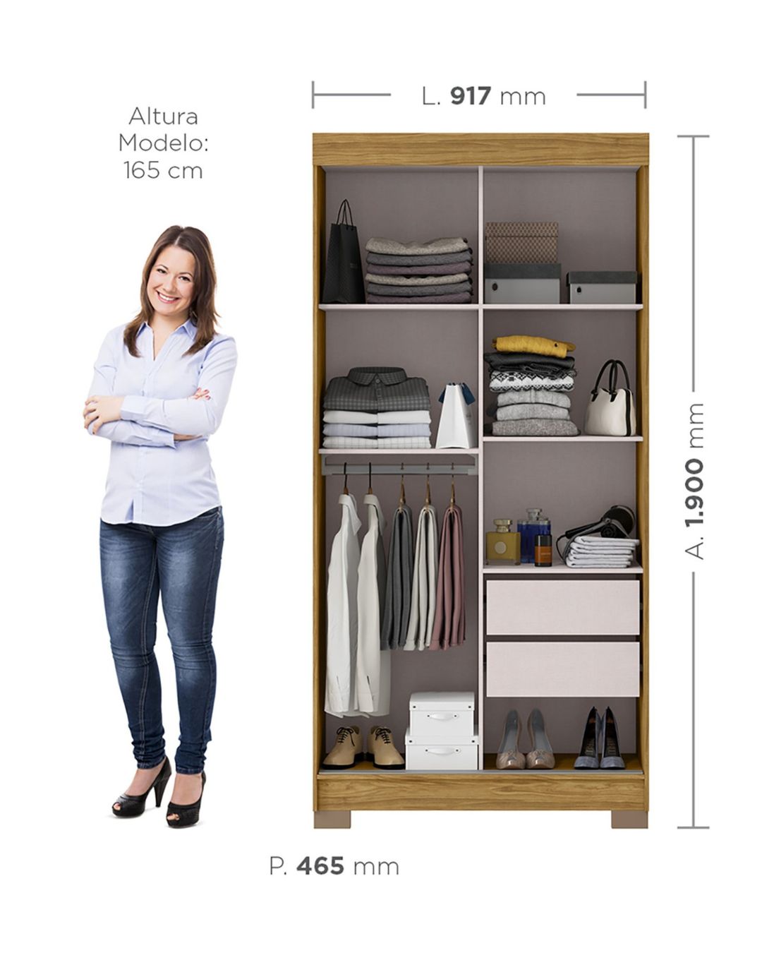 Ropero 2 puertas corredizas ANTARES - MARRÓN