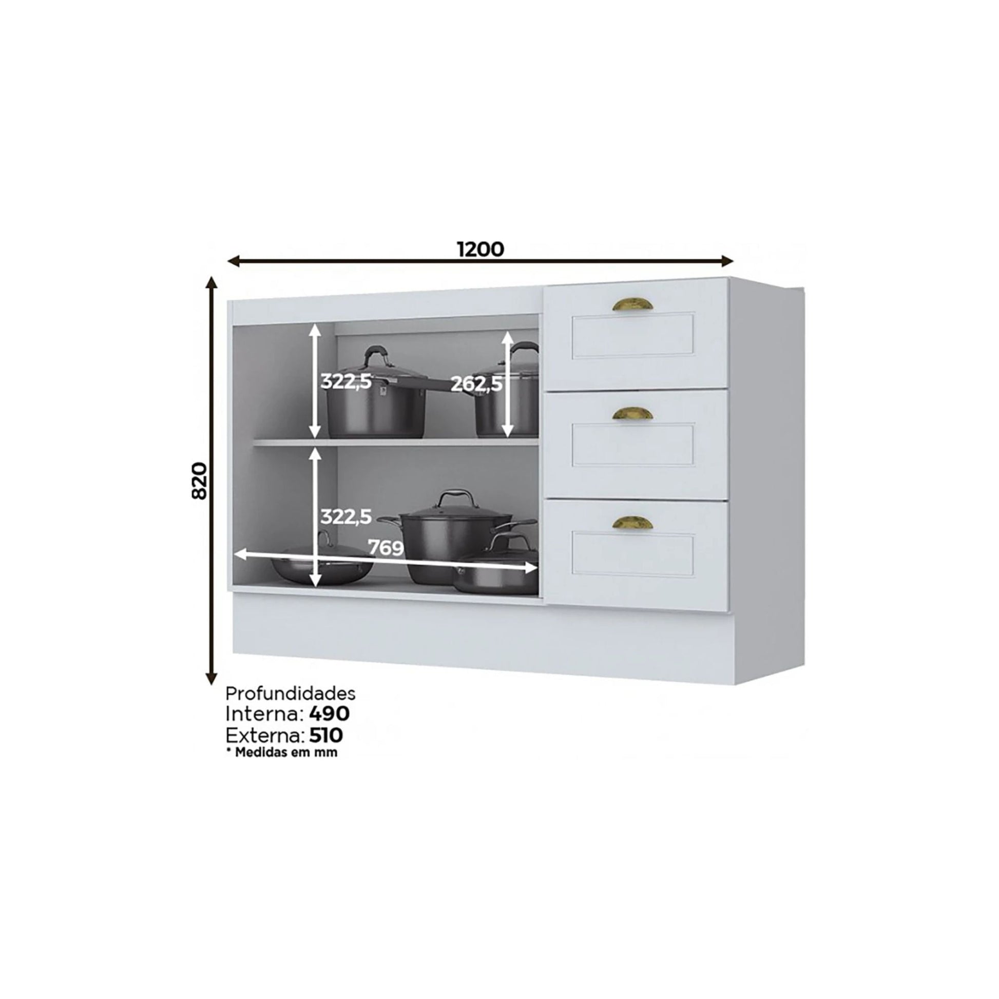 Bajo mesada 2 puertas y 3 cajones AMERICANA - BLANCO