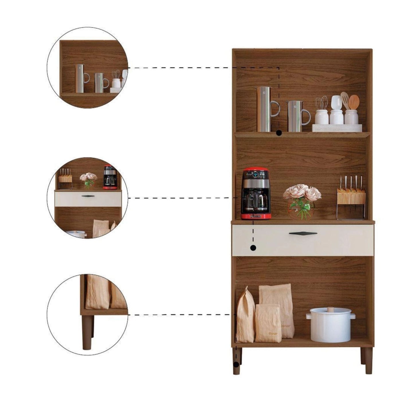 Kit de cocina 4 puertas CRIS - NOGUEIRA/OFF WHITE