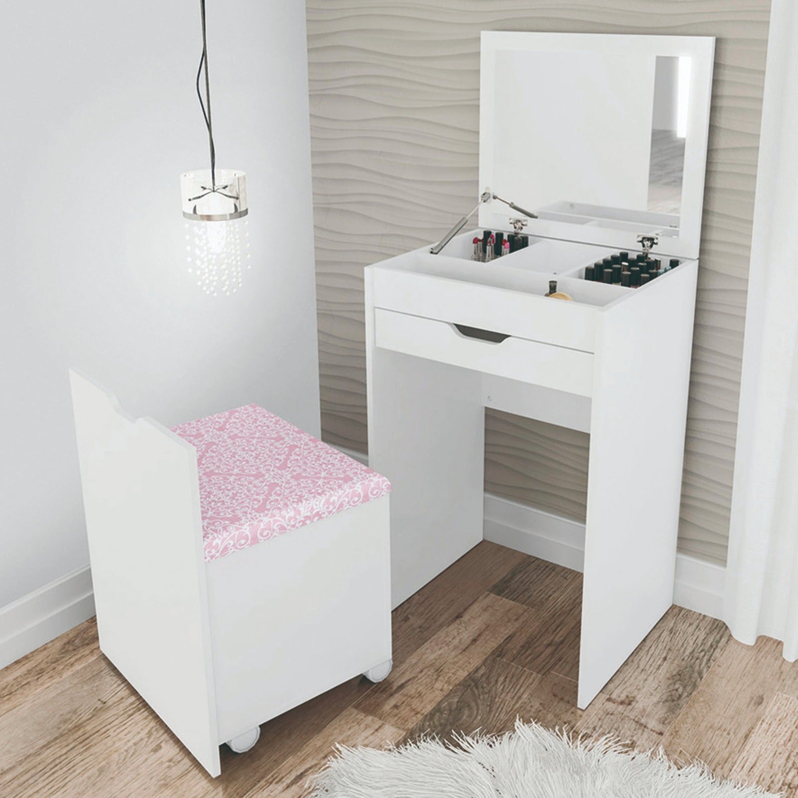 Tocador con banco Rosado/Blanco - PE-2007/408