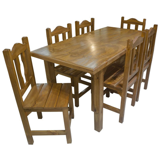 Juego de comedor 6 sillas madera de pino - LUSTRADO