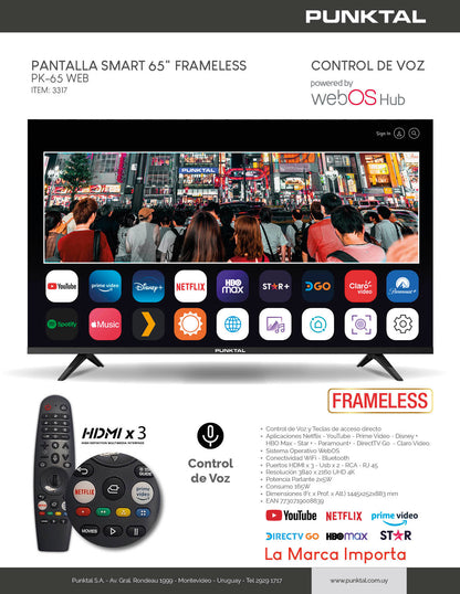 Smart TV 65" Punktal WebOs
