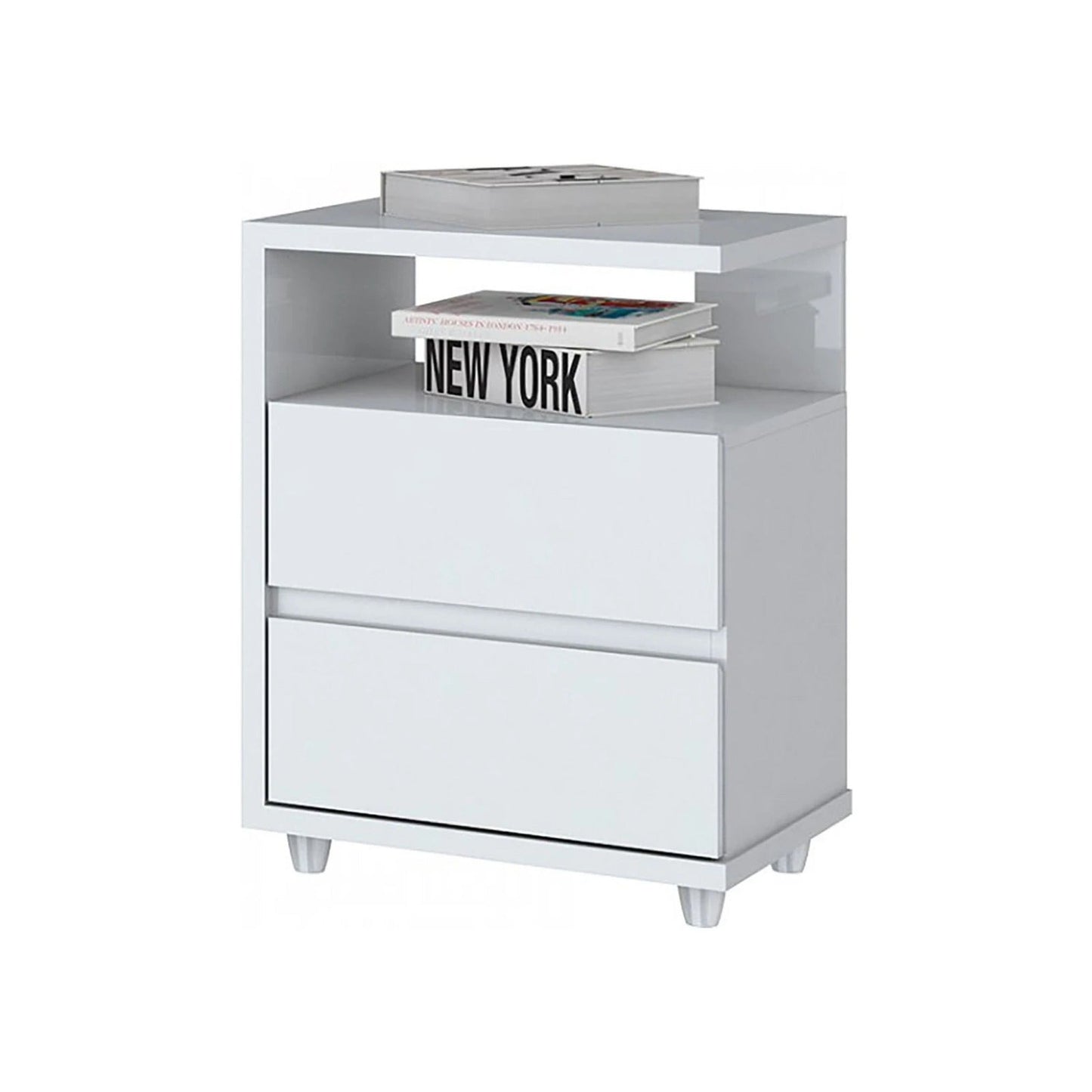 Mesa de luz 2 cajones y espacio AMERICANA - BLANCO