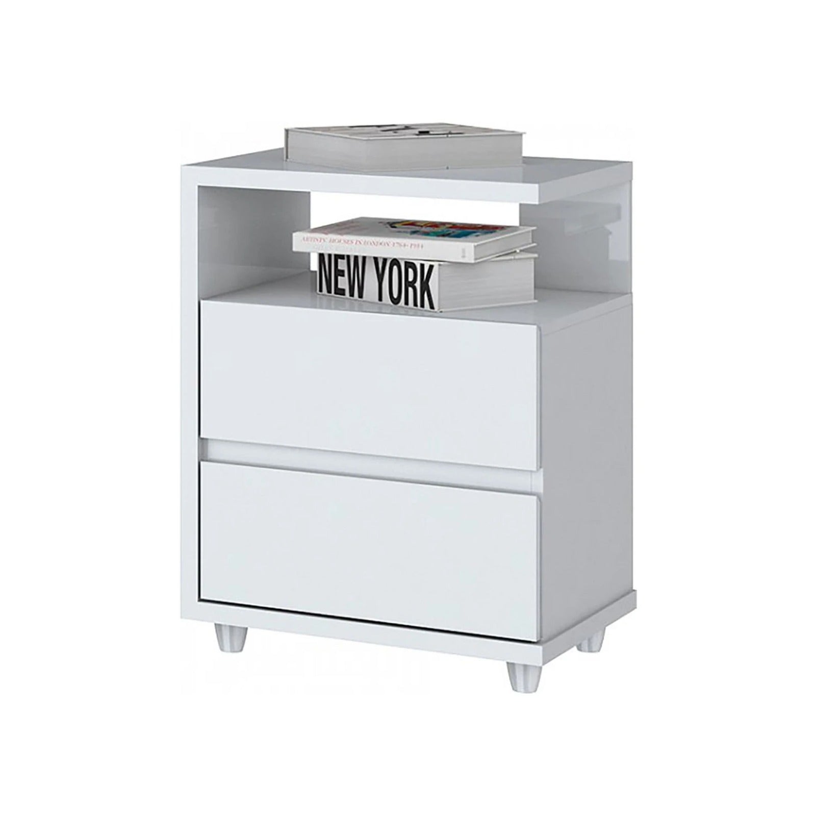 Mesa de luz 2 cajones y espacio AMERICANA - BLANCO