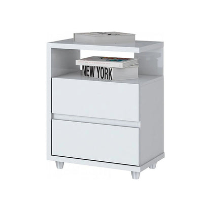 Mesa de luz 2 cajones y espacio AMERICANA - BLANCO