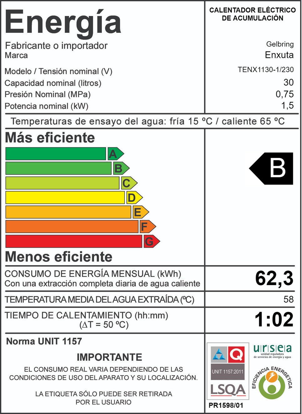 Termotanque Enxuta 30L TENX1130-1