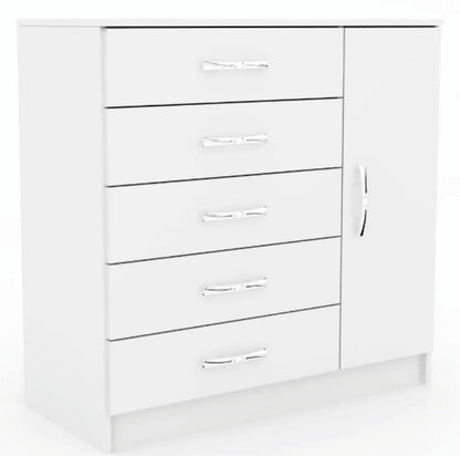 Cómoda 5 cajones 1 puerta - BLANCA