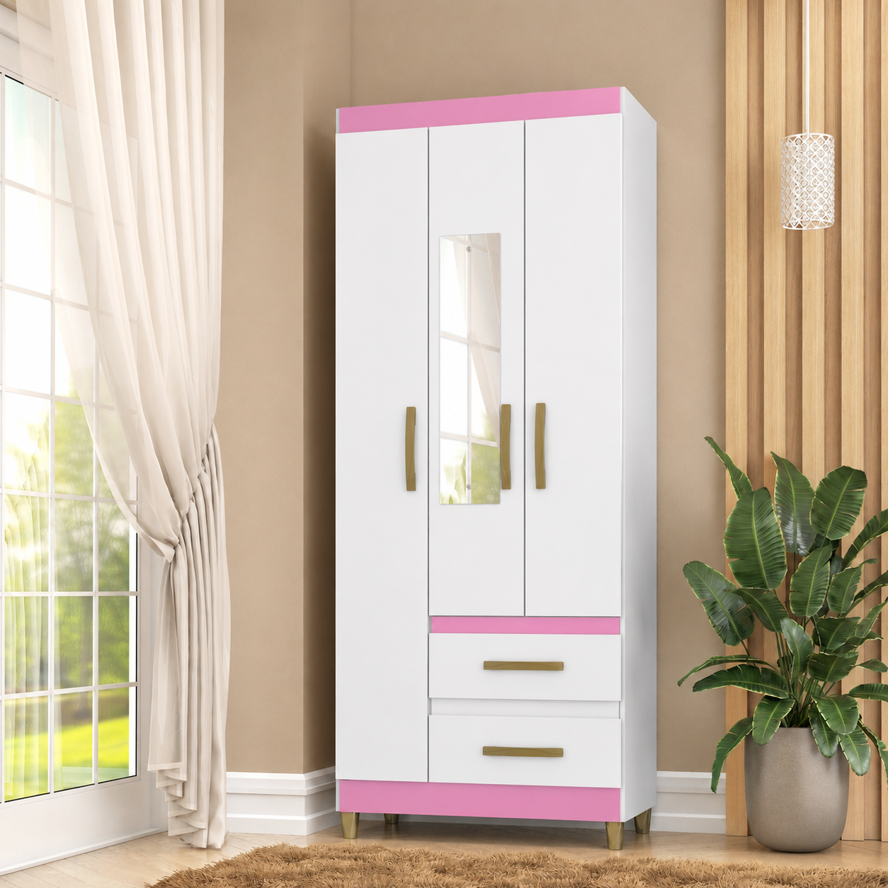 Ropero PORTO 3 puertas 2 cajones RP1320 CON ESPEJO - BLANCO FLEX