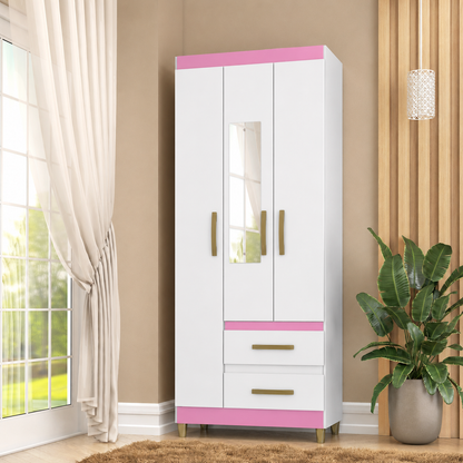 Ropero PORTO 3 puertas 2 cajones RP1320 CON ESPEJO - BLANCO FLEX