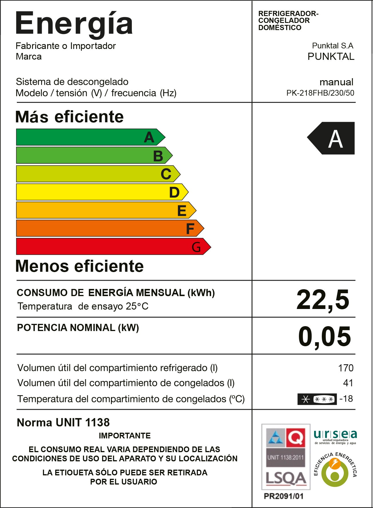 Heladera Punktal 216L PK-265