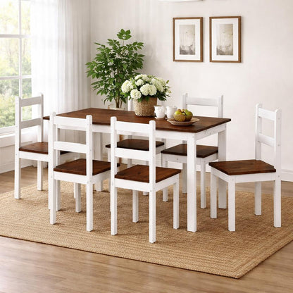 Juego de comedor madera lustrado 6 sillas APA-6 - BLANCO/CERA