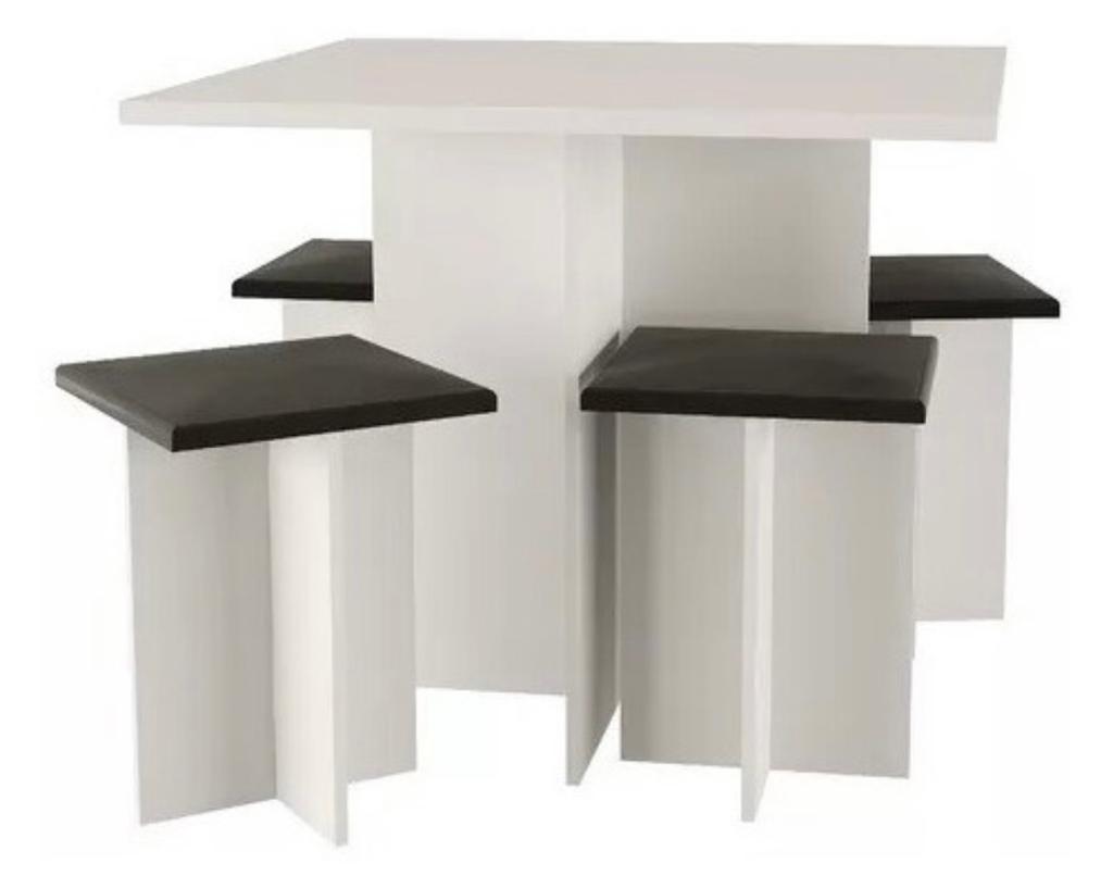 Juego de comedor 4 banquetas MDF - SJ-4705 Blanco/Negro