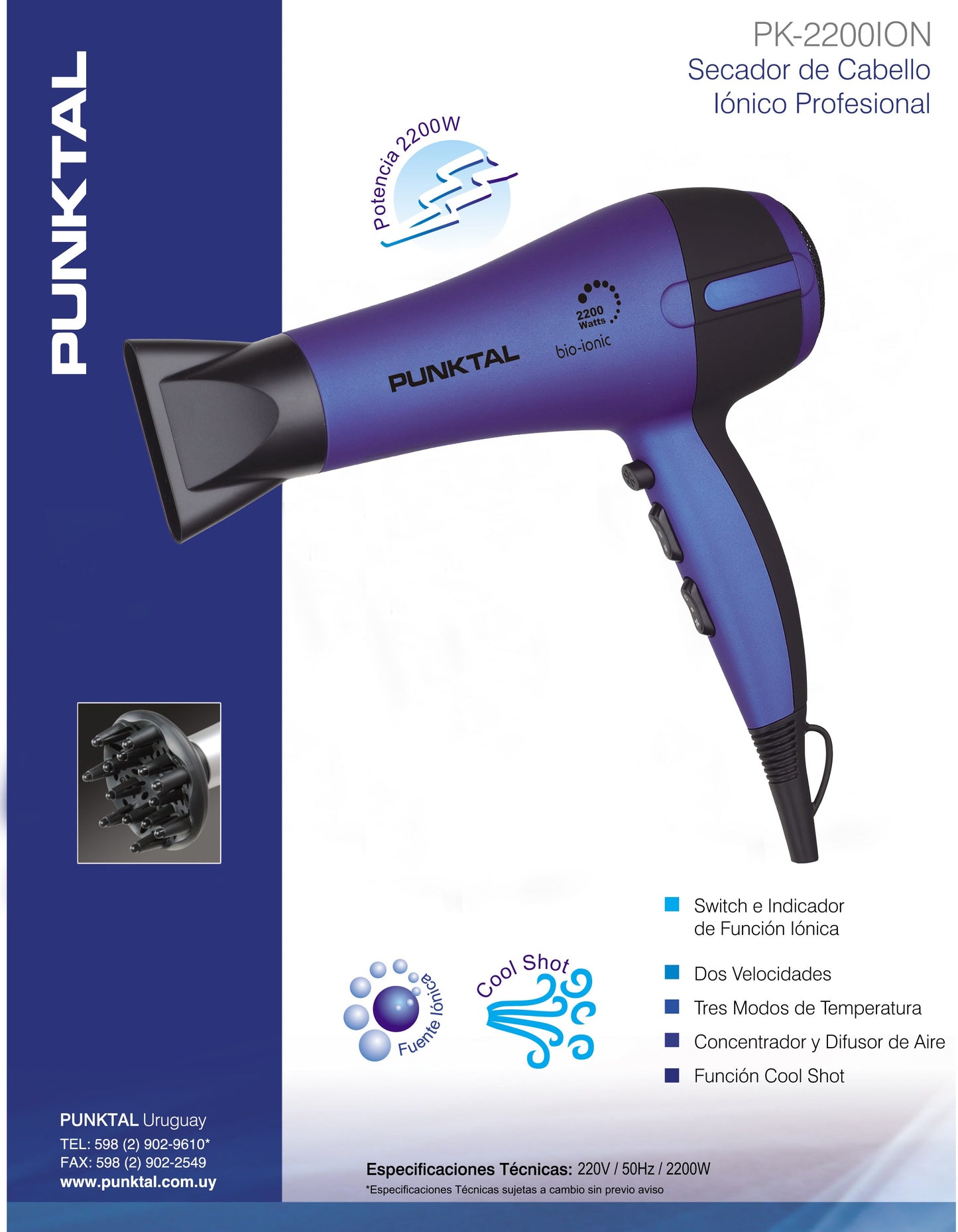 Secador de pelo Punktal iónico PK-2200 ION