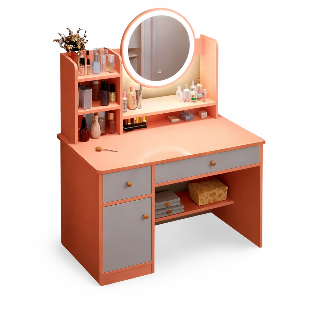 Tocador con Espejo LED circular y Organizador - TJF240924 PINK