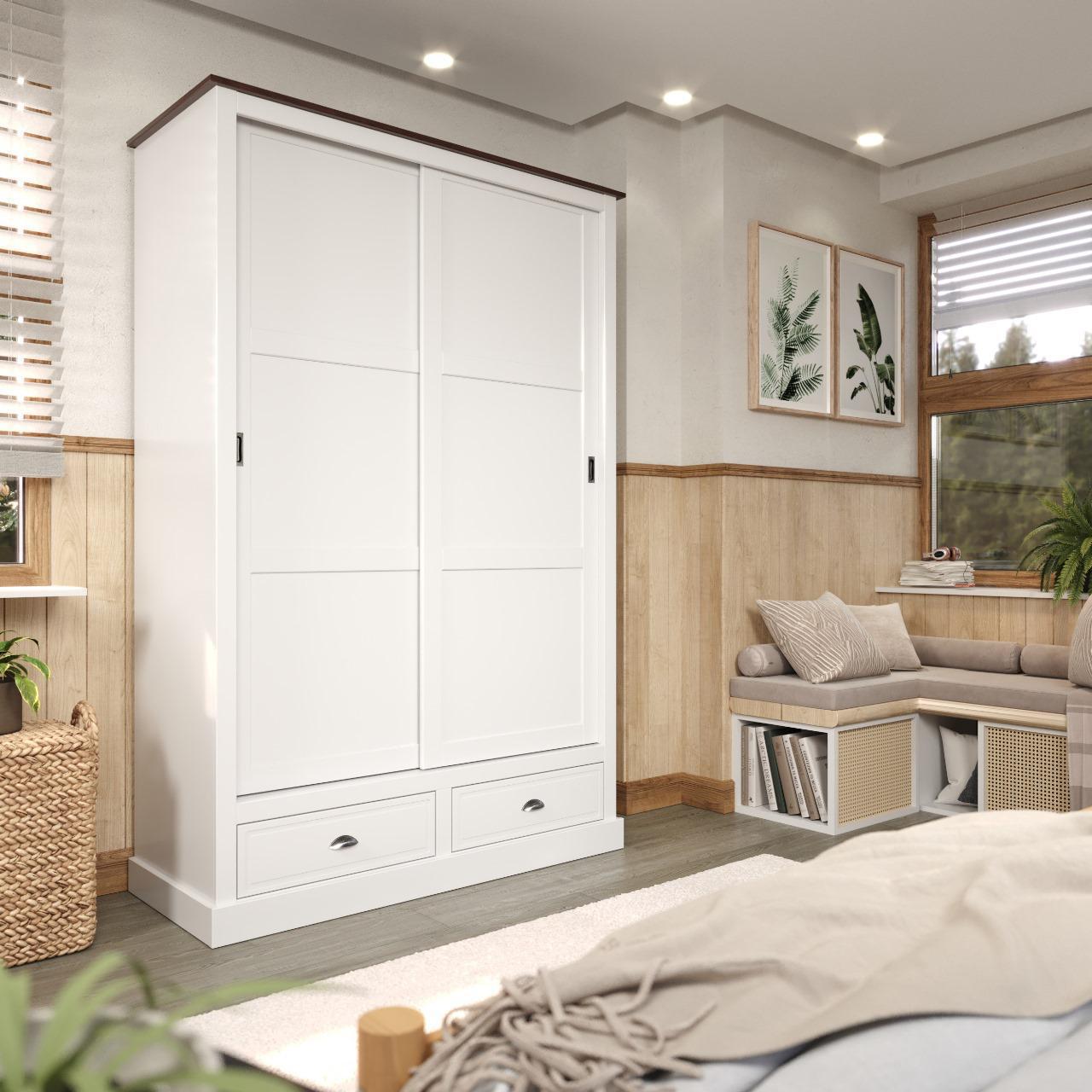 Ropero 2 puertas corredizas madera maciza BLANCO - VB3088