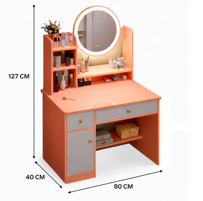 Tocador con Espejo LED circular y Organizador - TJF240924 PINK