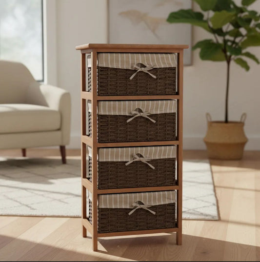 Cajonera 4 canastos de mimbre - MARRÓN